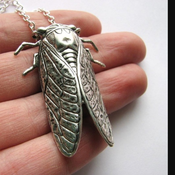 Handmade Jewelry - Cicada Bug Necklace Silver Pendant Boho Boyhood